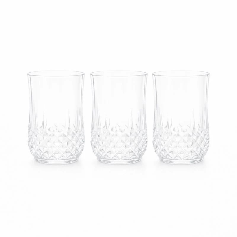 3-Piece Crystal-Style Tumbler Set – Clear Textured Drinking Glasses for Water, Juice & Cocktails