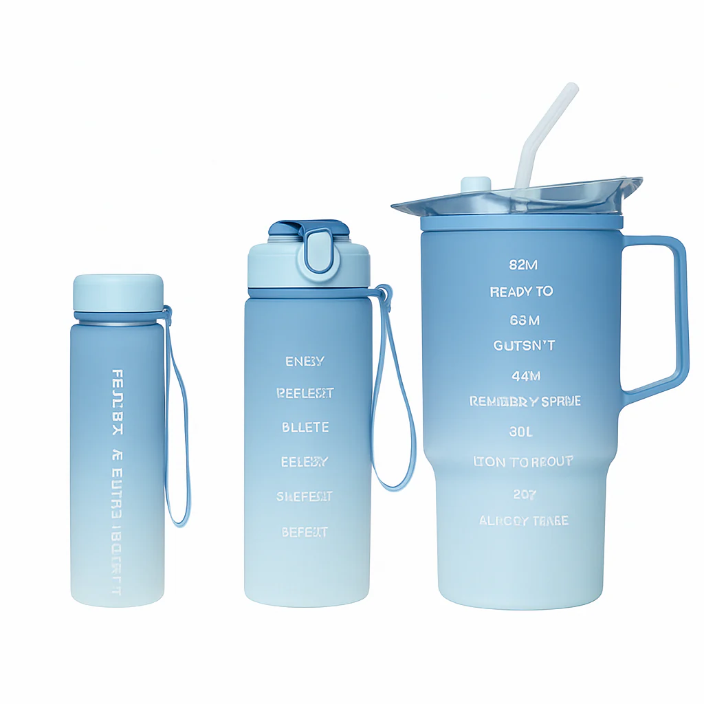 3-Piece Gradient Plastic Water Bottle Set – Leak-Proof Hydration Bottles in Purple, Pink, Blue & Green - Image 3