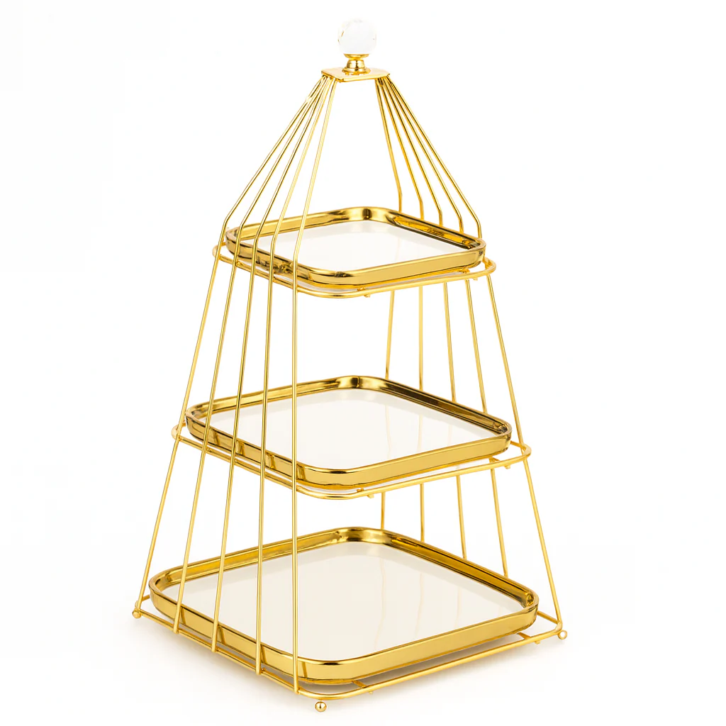 3-Tier Gold Pastry Stand – Elegant Dessert & Snack Display Rack - Image 2