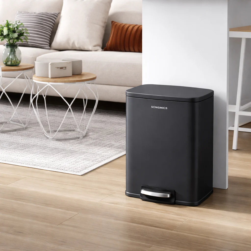 30L Black Stainless Steel Trash Can – Large Pedal Bin with Soft-Close Lid