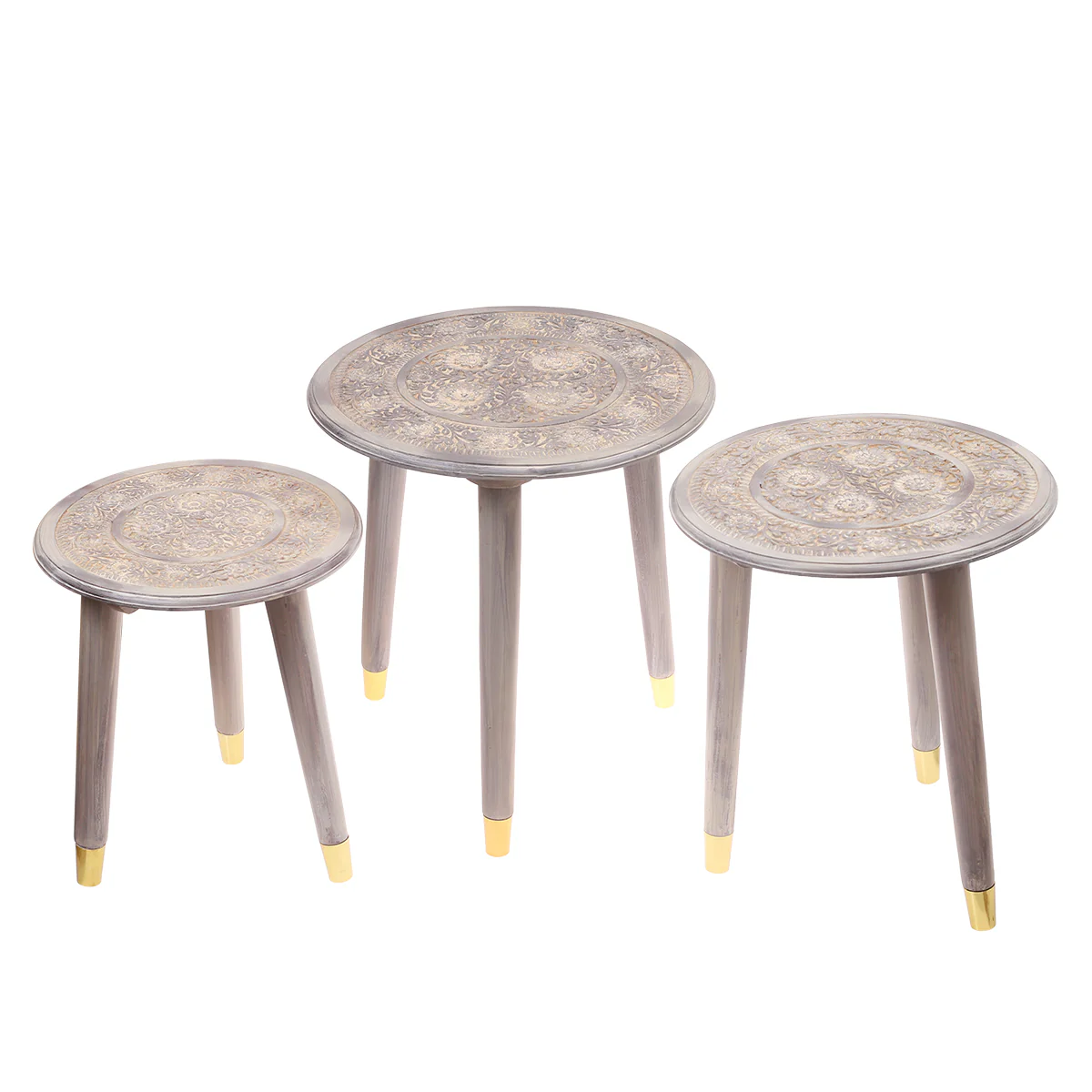 3Pcs Antique Brass Nest Of Table Set - Image 2