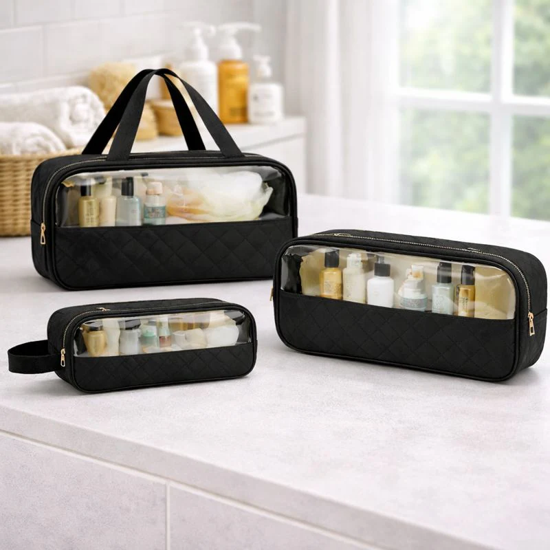 3PCS PVC Cosmetic Pouches – Transparent Travel Organizer Set (Assorted Colours)