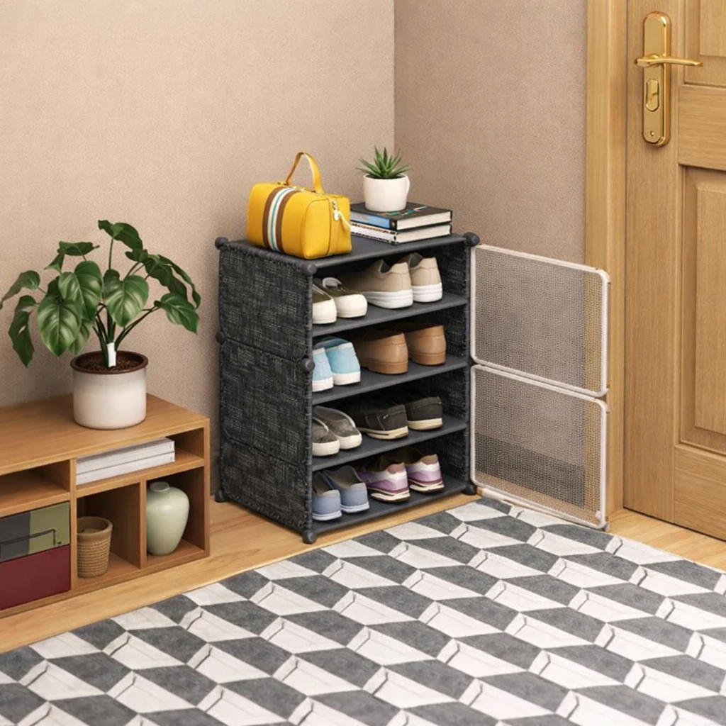 4-Layer Black Shoe Rack – Multi-Tier Storage Organizer for Entryway