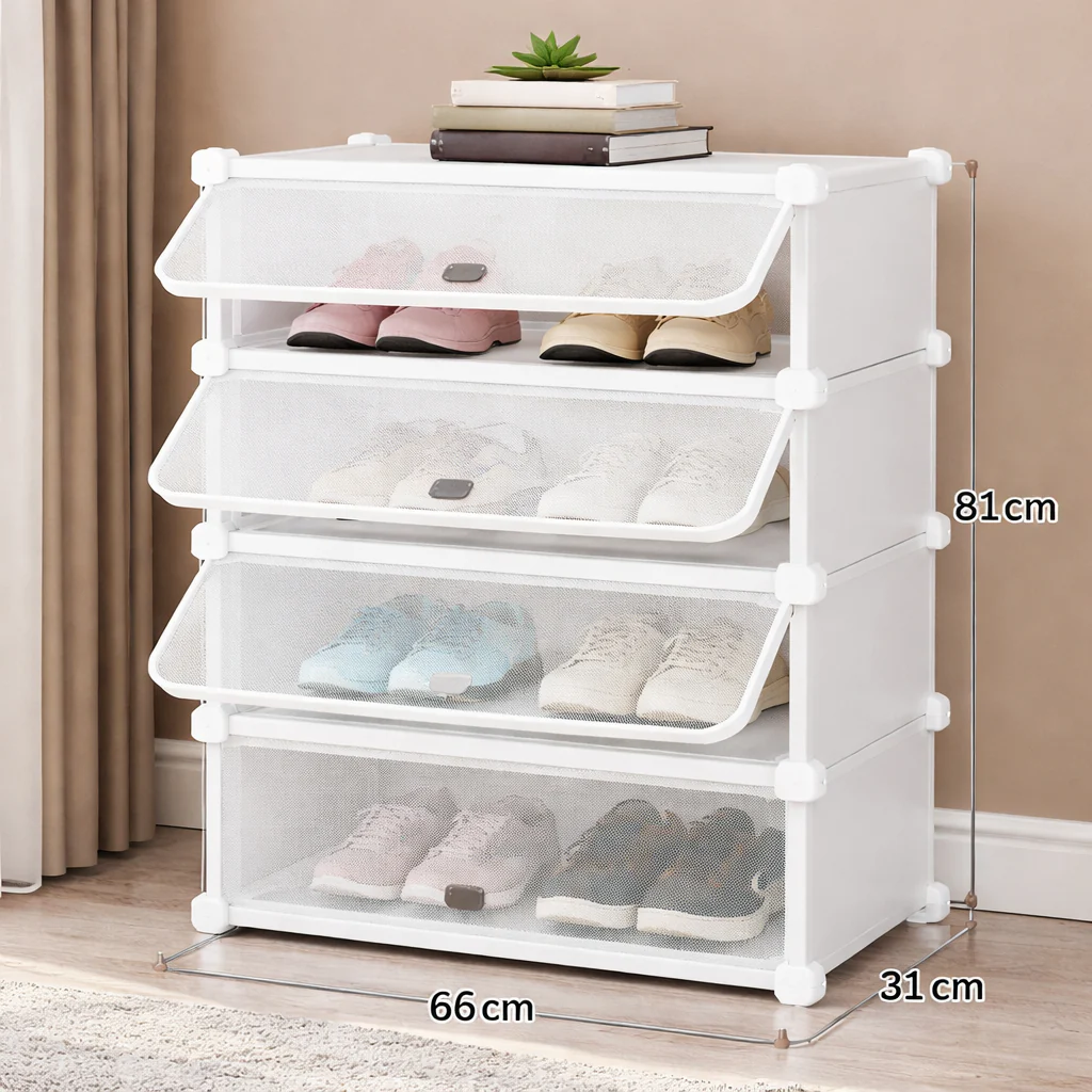 4-Layer White Shoe Rack