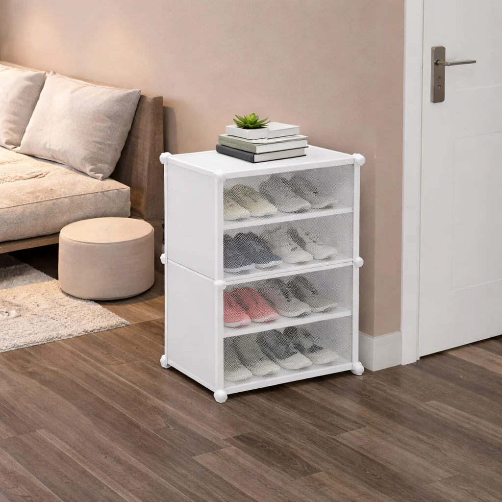 4-Layer White Shoe Rack – Multi-Tier Storage Organizer for Entryway