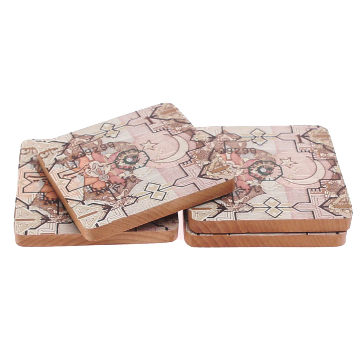 4‑Piece Dawn Coaster Set – Printed Wooden Drink Mats - Image 2