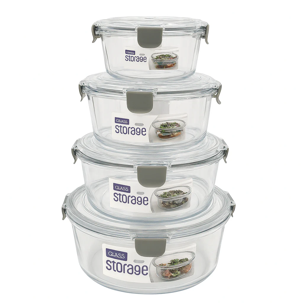 4-Piece Round Airtight Acrylic Food Storage Container Set | Leakproof, BPA-Free & Lightweight | Ideal for Kitchen Organization