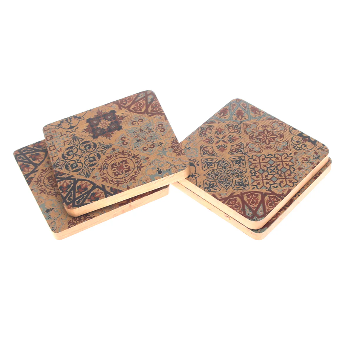 4-Piece Square Multi-Patch Coaster Set – “Mehr” Design - Image 2