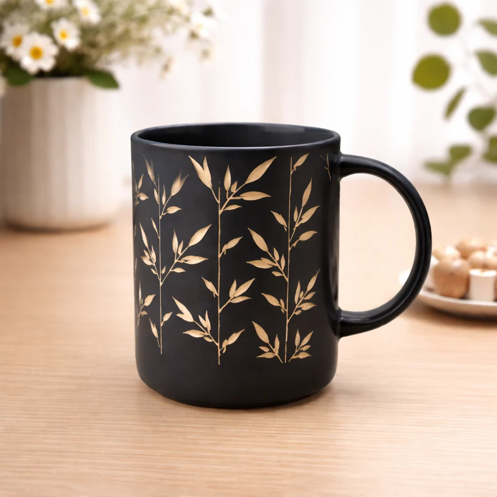 450ml Black Porcelain Mug – Elegant Printed Coffee Mug