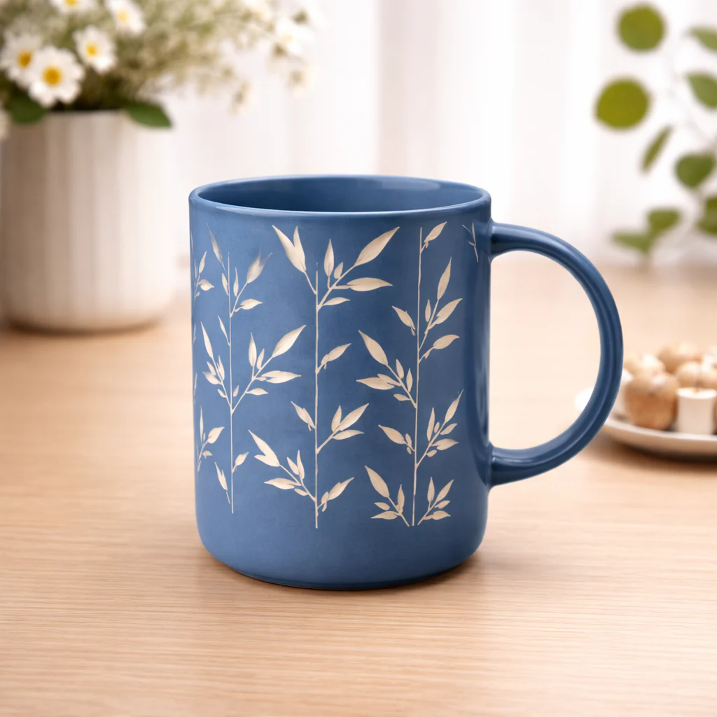 450ml Blue Porcelain Mug – Elegant Printed Coffee Mug