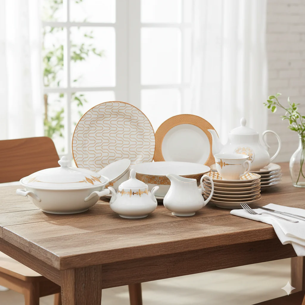 45Pcs Dinner Set Gold Chevron
