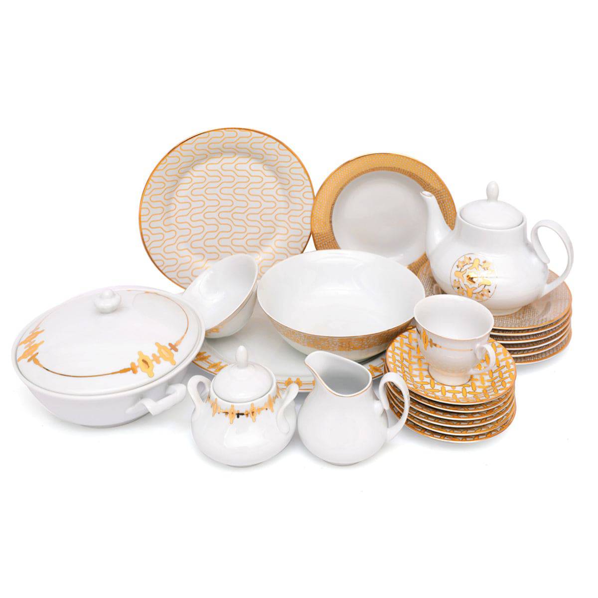 45Pcs Dinner Set Gold Chevron - Image 3
