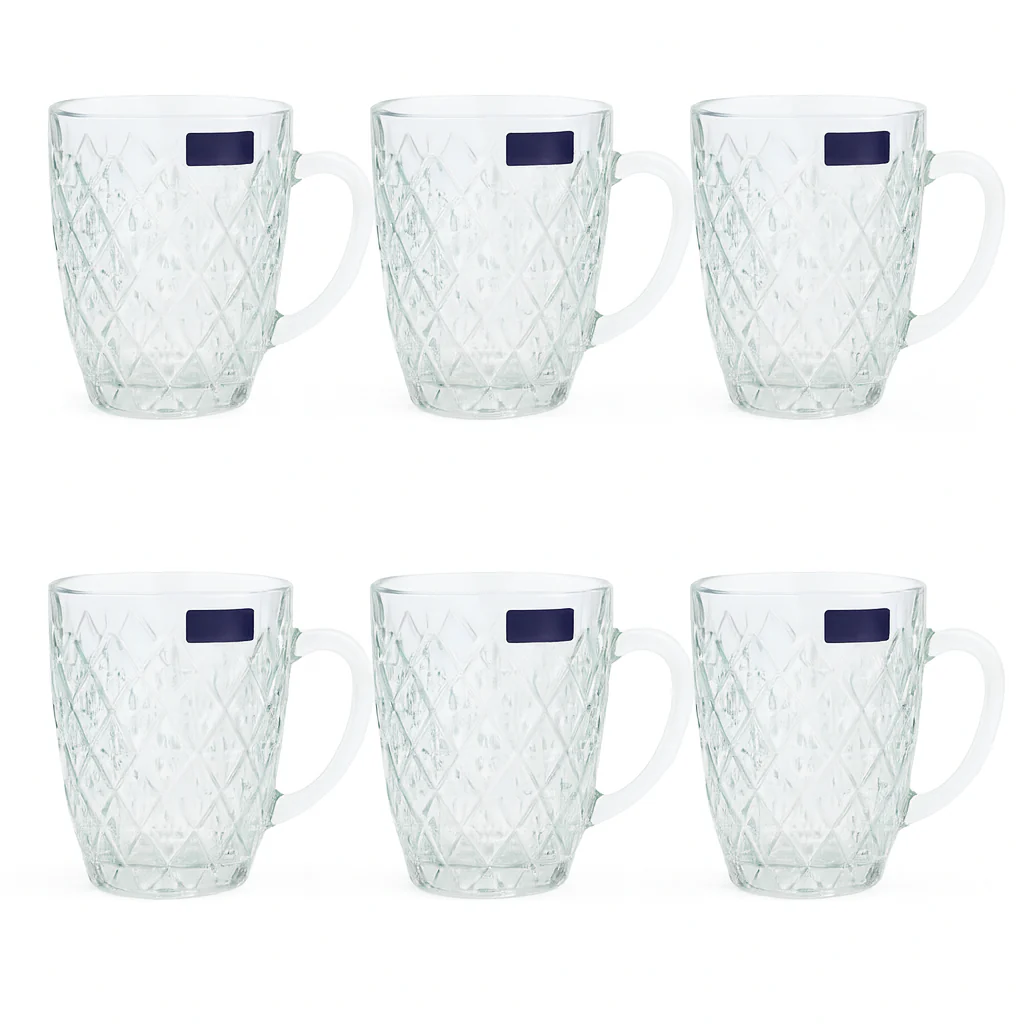 520 ml Crystal-Pattern Juice Mug – Heavy-Duty Glass Mug Set of 6 for Water, Juice, Shakes & Beverages - Image 2
