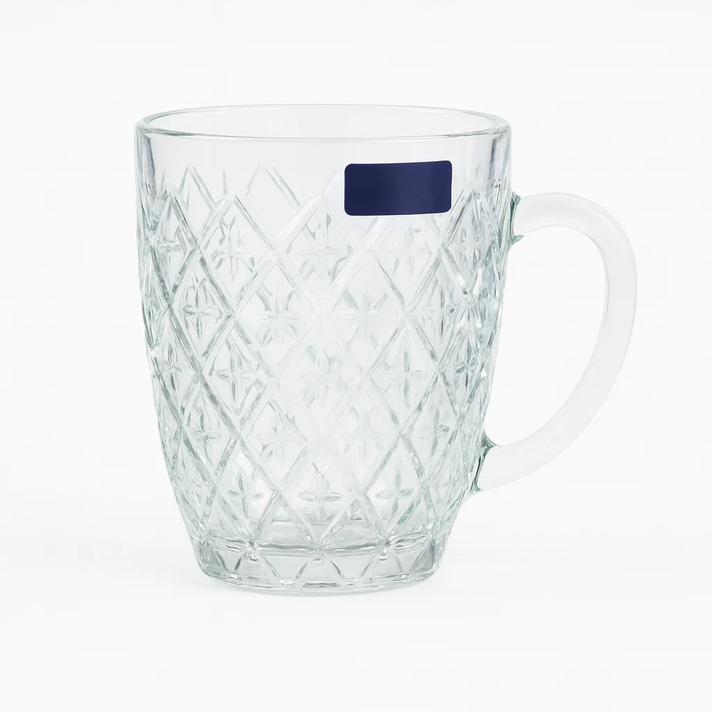 520 ml Crystal-Pattern Juice Mug – Heavy-Duty Glass Mug Set of 6 for Water, Juice, Shakes & Beverages - Image 3