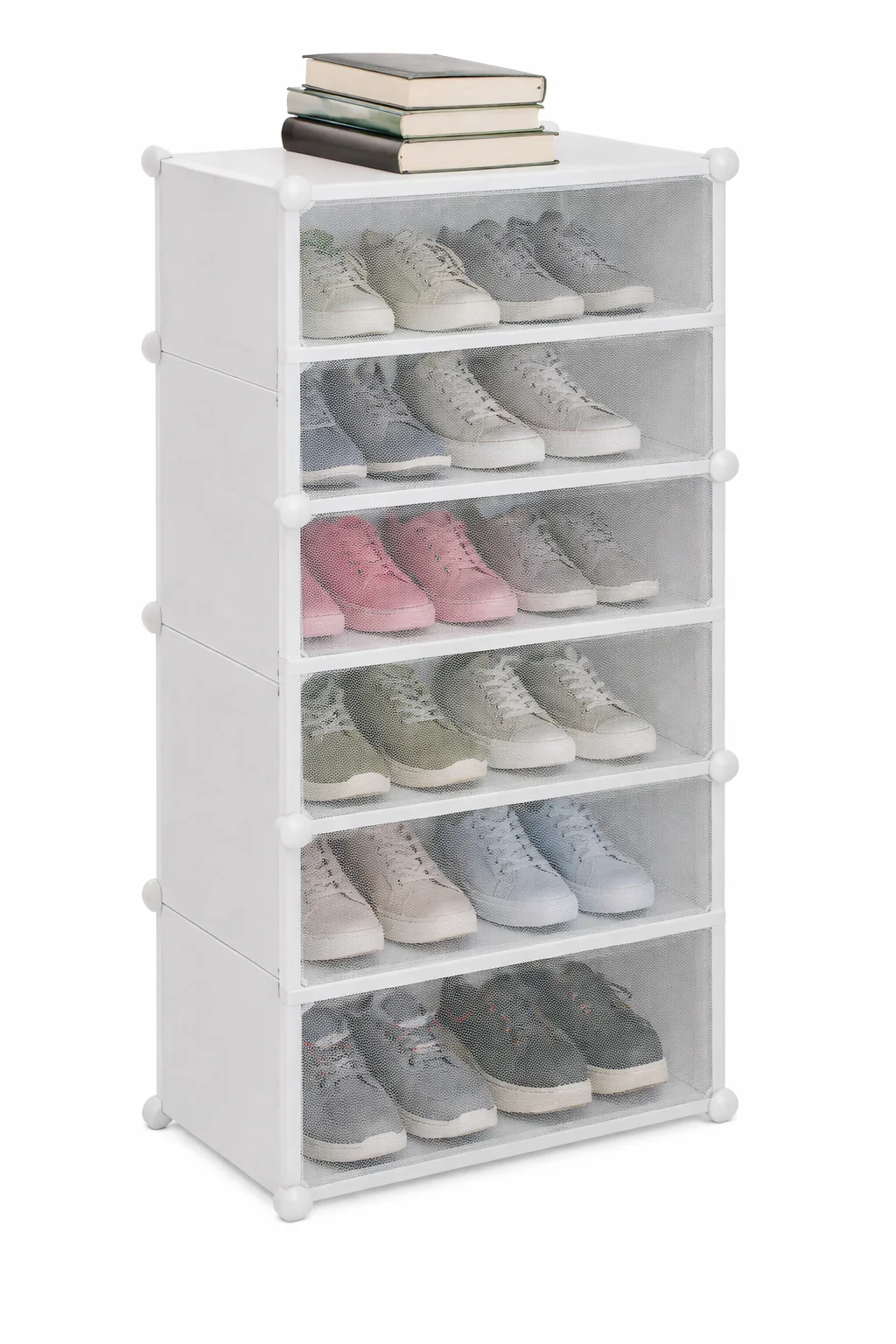 6-Layer White Long Shoe Rack – Tall Storage Organizer for Entryway