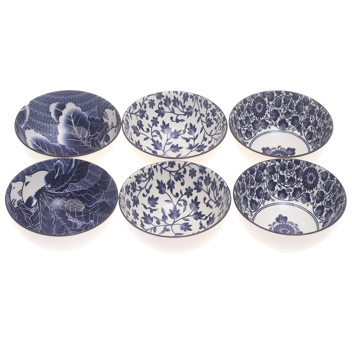 6 Pcs Blue Floral Ceramic Bowl Set