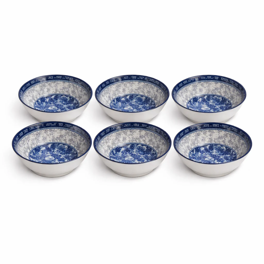 6-Piece Ceramic Bowl Set – Blue & White Classic Pattern - Image 2