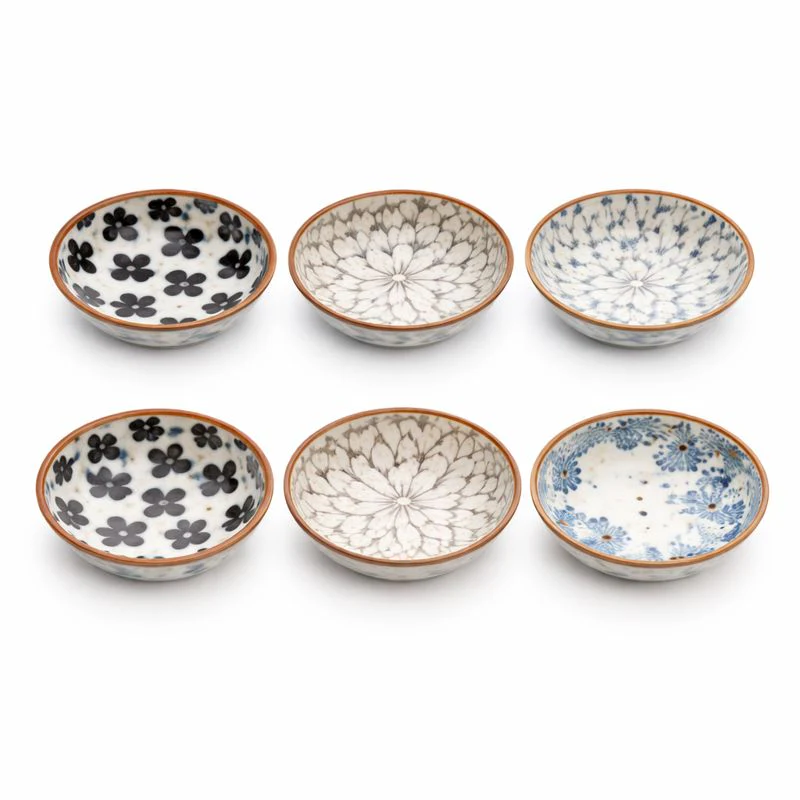 6-Piece Ceramic Bowl Set – Minimal Floral Pattern with Earthy Rim - Image 2
