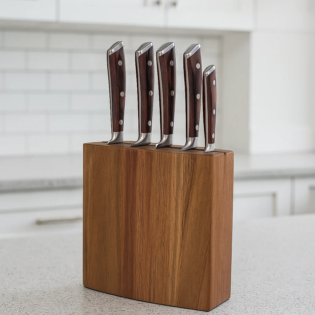 6-Piece Knife Set with Wooden Block – Brown Handle Design