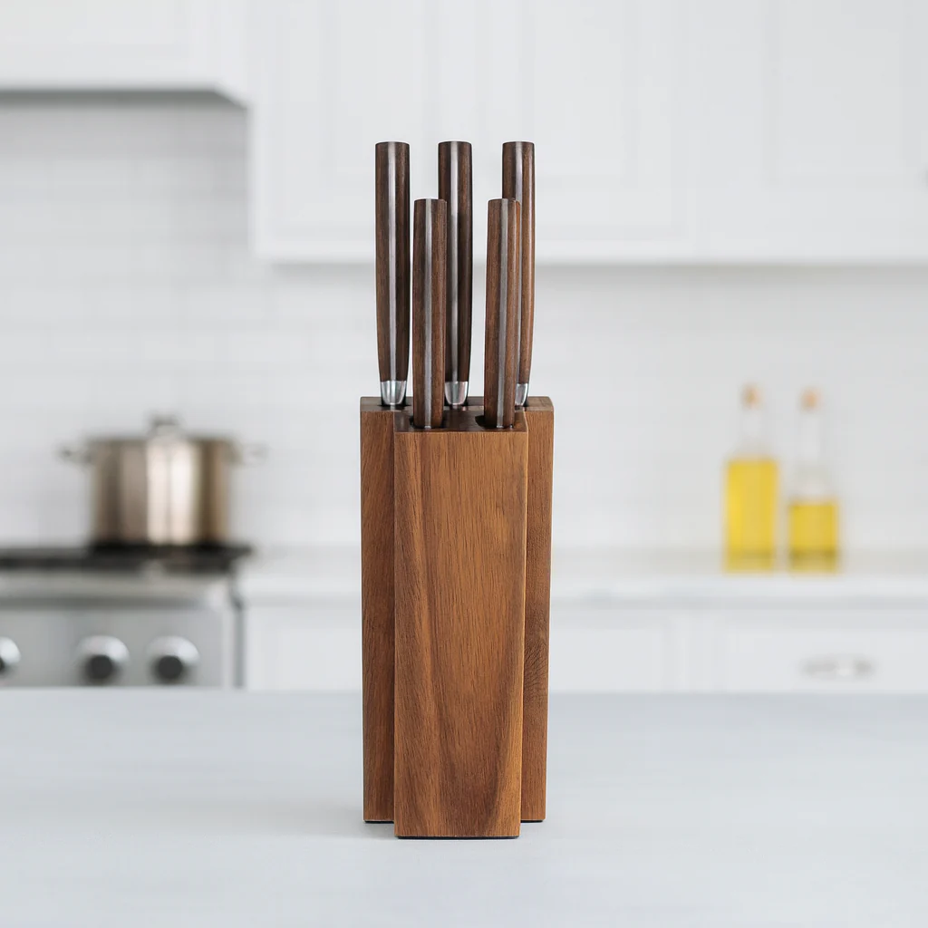 6-Piece Knife Set with Wooden Block – Natural Wood Finish