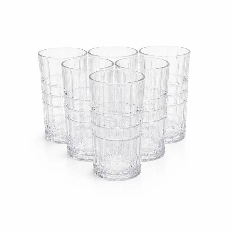 6-Piece Tall Textured Tumbler Set – Modern Clear Drinking Glasses for Water, Juice & Cocktails