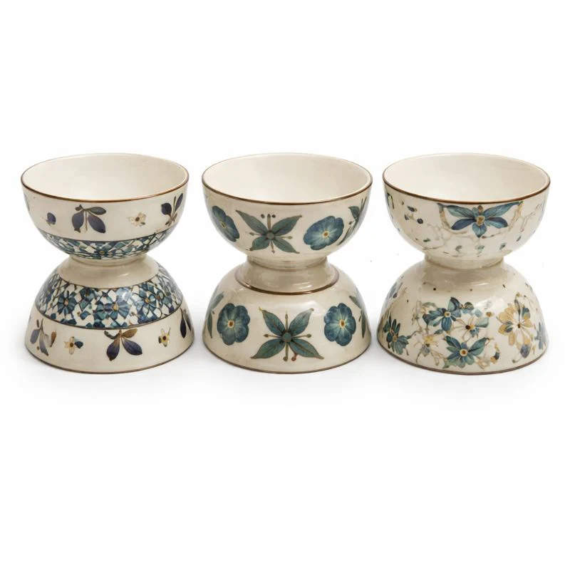 6PC Ceramic Bowl Set with Pedestal Base – Floral Pattern | Elegant Serving Bowls - Image 2