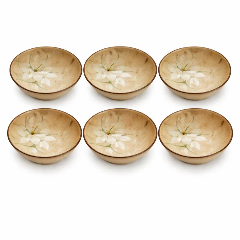 6PCS Ceramic Bowl Set – Beige Floral Design | Elegant Everyday Serveware - Image 2