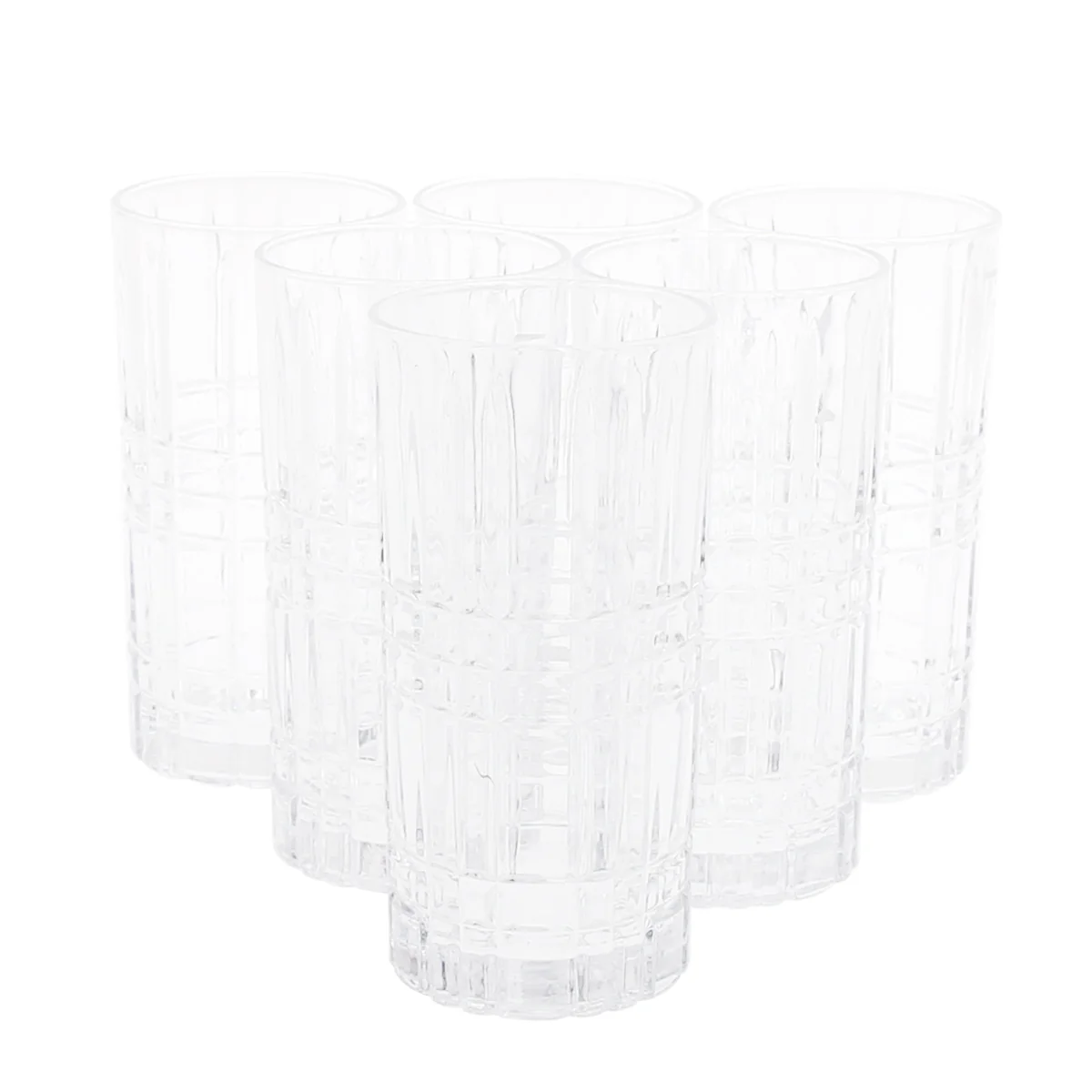 6PCS Glass Set – 400ml | Tall Grid Pattern Drinking Glasses - Image 2
