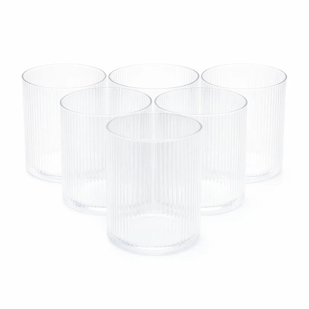 6Pcs Tumbler Set – 350ml Ribbed Clear Drinking Glasses - Image 2