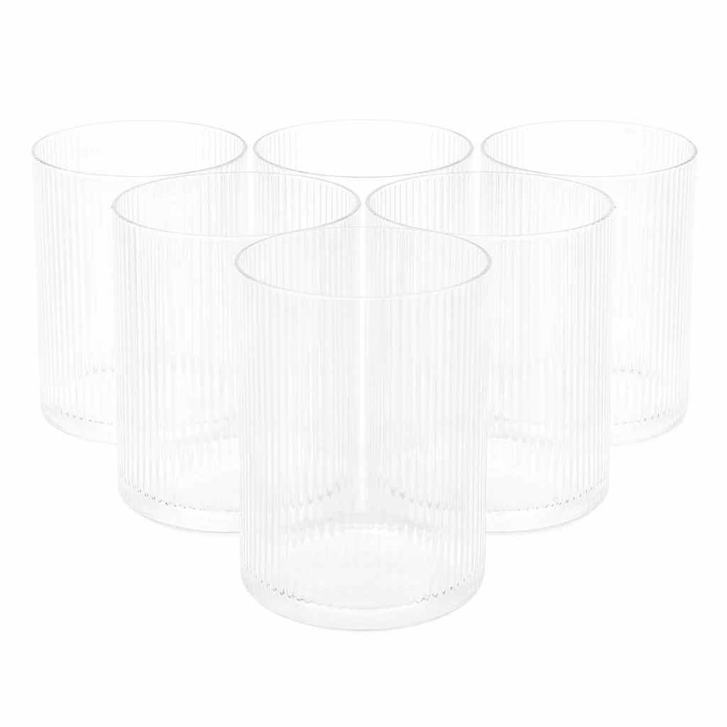 6Pcs Tumbler Set – 350ml Ribbed Clear Drinking Glasses - Image 2
