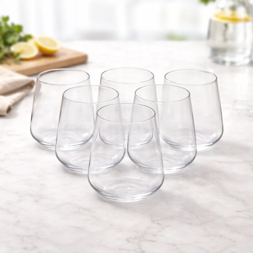 6Pcs Tumbler Set – 410ml Clear Stemless Drinking Glasses