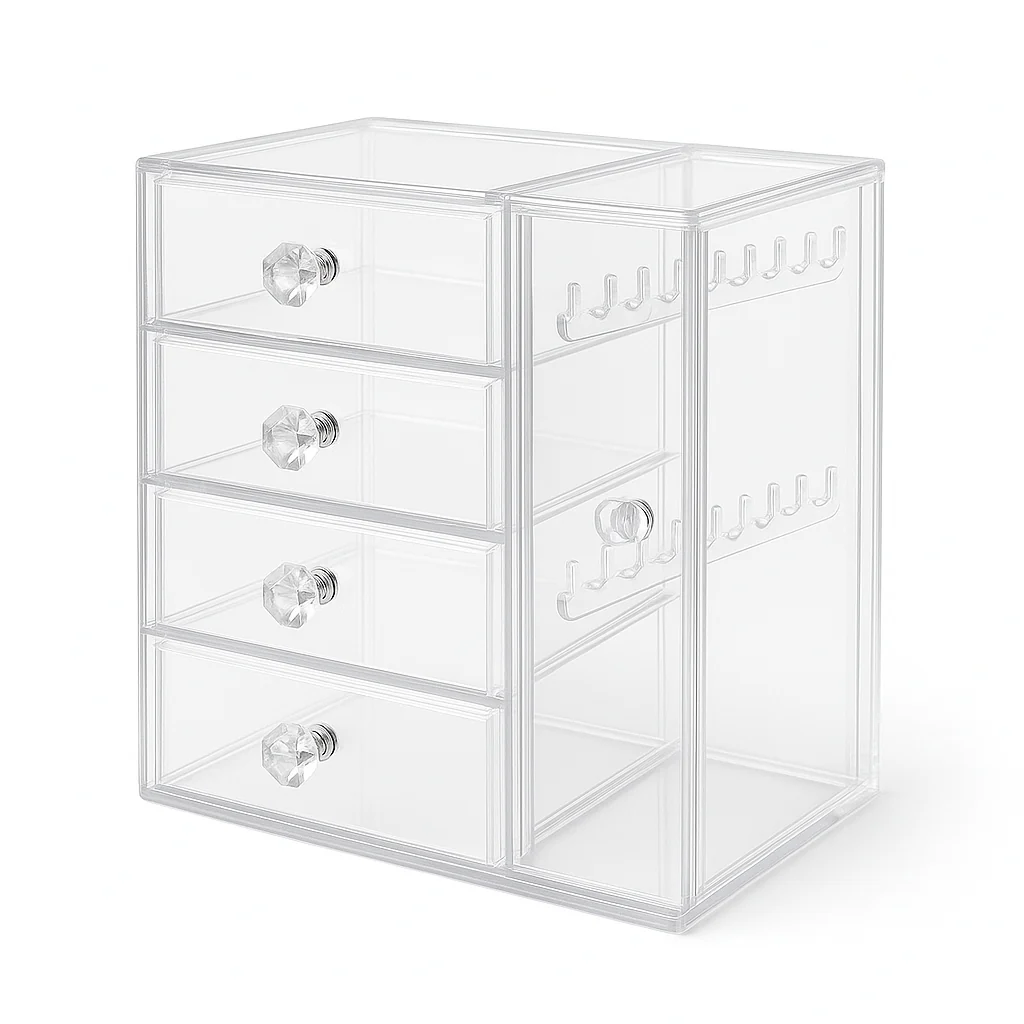 Acrylic Jewelry Box with Drawers & Side Hooks – Transparent Organizer - Image 2
