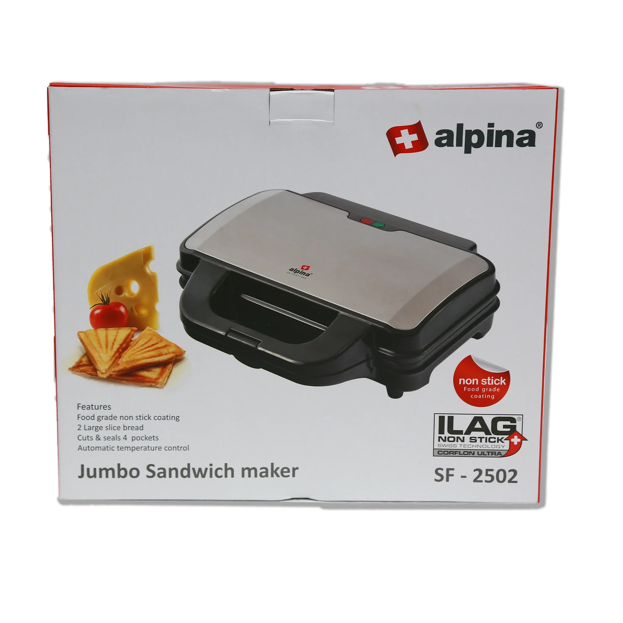 Alpina SF-2502-SB Jumbo Sandwich Maker | 1400W Non-Stick Electric Sandwich Grill – Black & Stainless Steel - Image 7