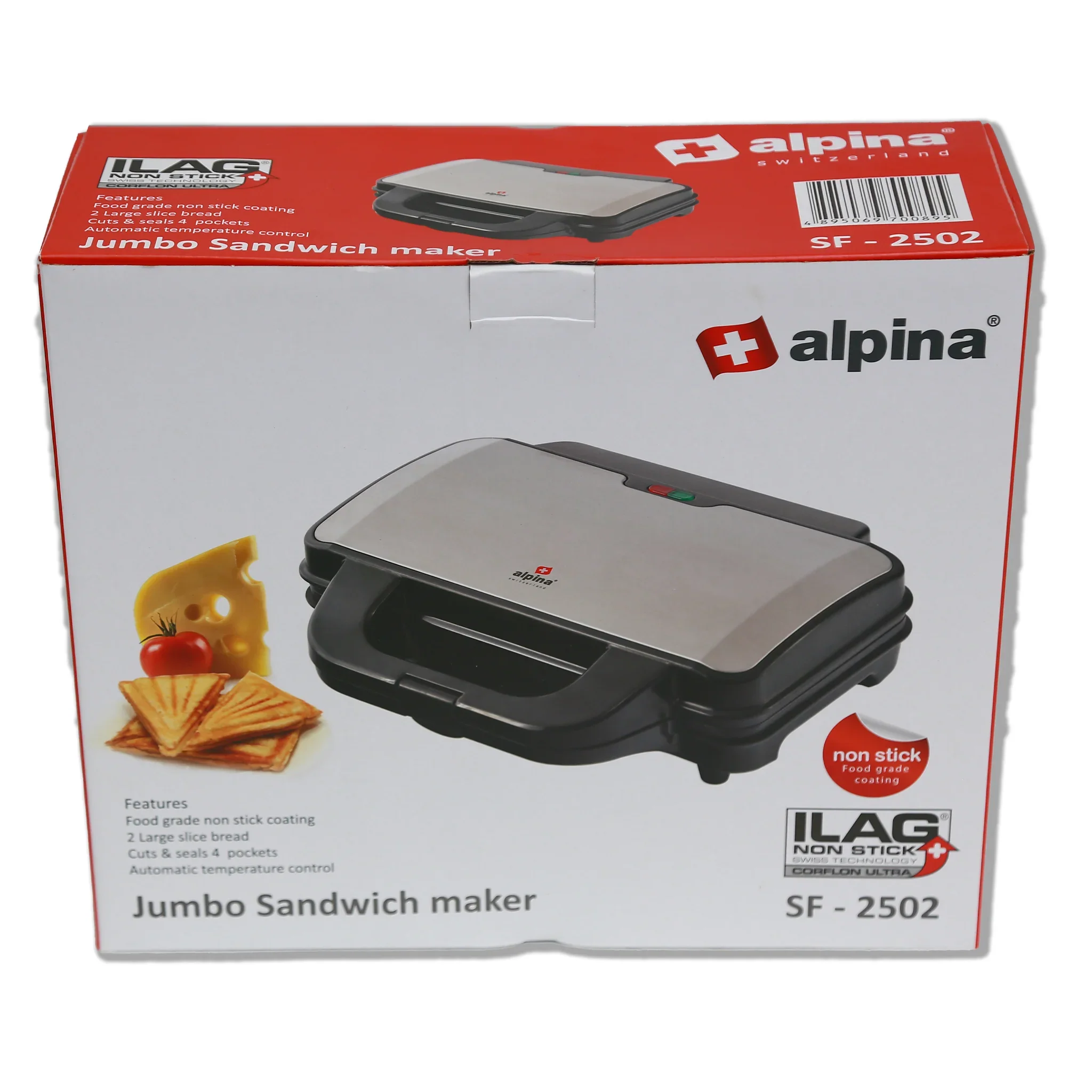 Alpina SF-2502-SB Jumbo Sandwich Maker | 1400W Non-Stick Electric Sandwich Grill – Black & Stainless Steel - Image 8