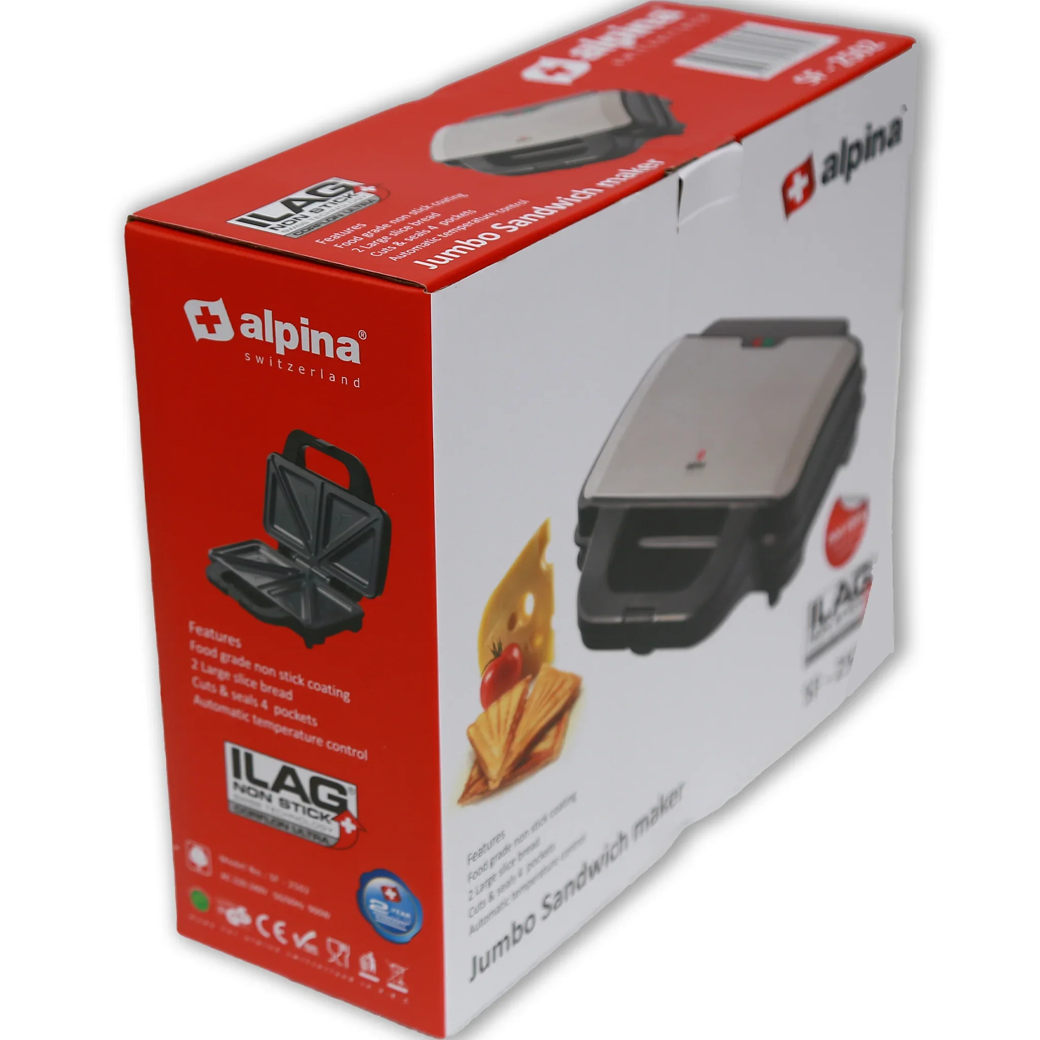 Alpina SF-2502-SB Jumbo Sandwich Maker | 1400W Non-Stick Electric Sandwich Grill – Black & Stainless Steel - Image 9