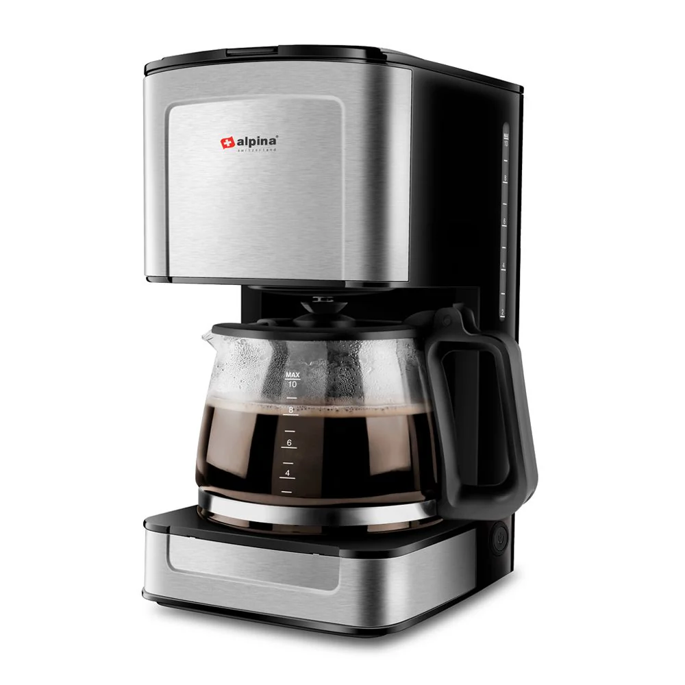Alpina SF-2807 Coffee Maker | 800W Drip Coffee Machine with 10 Cups Capacity – Black & Stainless Steel