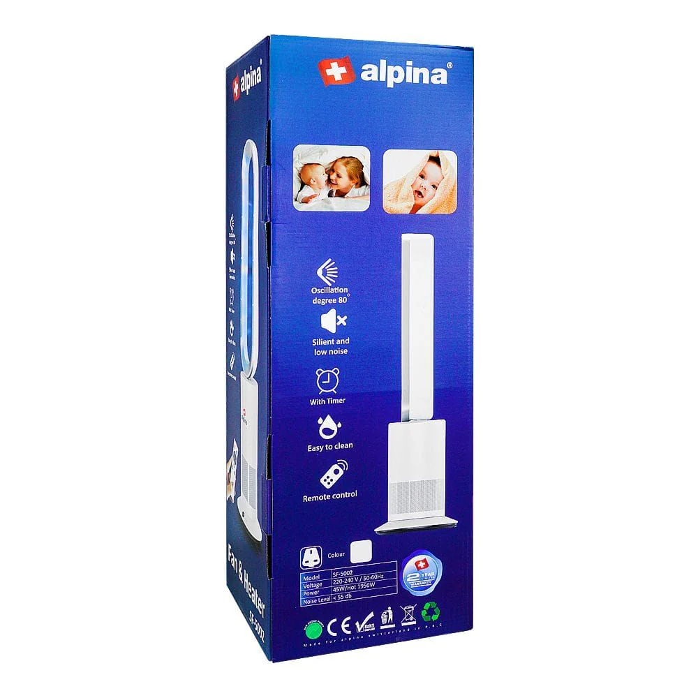 Alpina SF-5002 Electric Fan & Heater 2-in-1 | Bladeless Oscillating Fan Heater with Remote & Timer - Image 4