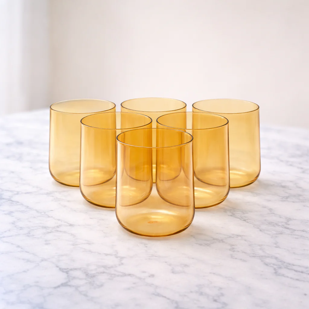 Amber Straight Tumbler Set – 6Pcs 470ml Modern Drinking Cups