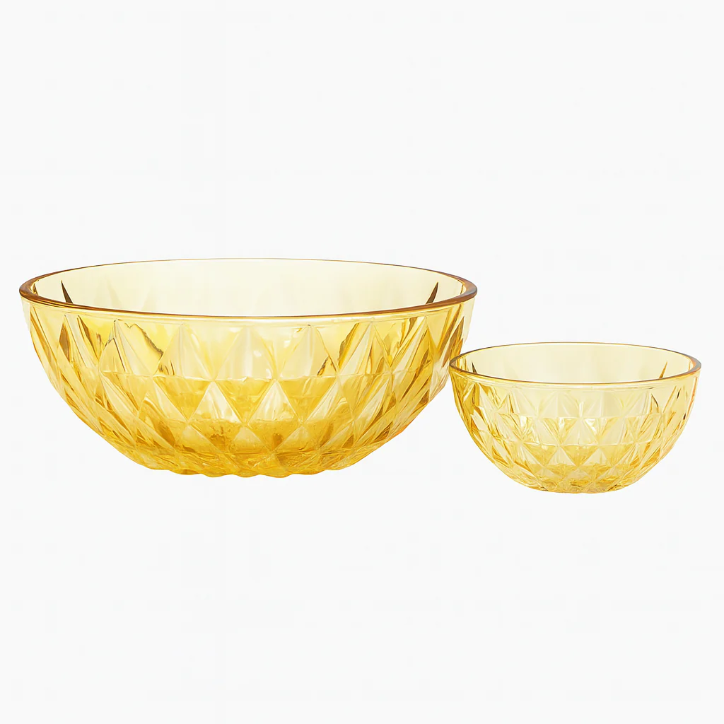 Amber-Tinted Diamond-Cut 7-Piece Fruit & Serving Bowl Set – Premium Coloured Pressed Glass - Image 2
