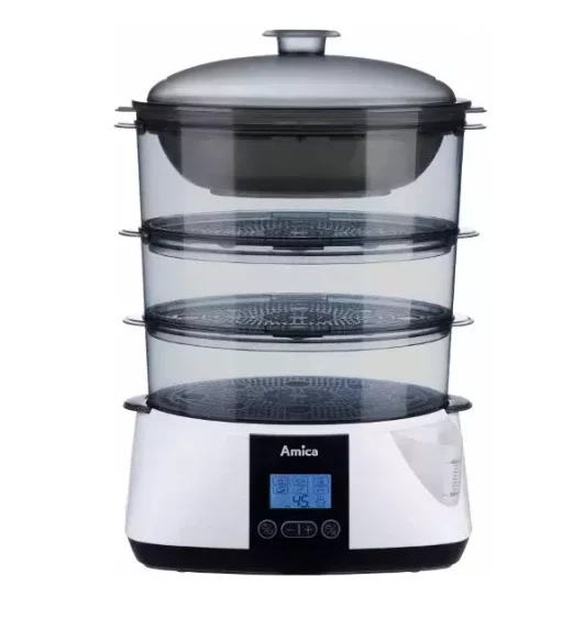 Amica Lunaris Food Steamer 900W with 3 Baskets, Aromatiser & Auto Programs – Healthy Steam Cooker (PT3011)