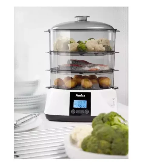 Amica Lunaris Food Steamer 900W with 3 Baskets, Aromatiser & Auto Programs – Healthy Steam Cooker (PT3011) - Image 2