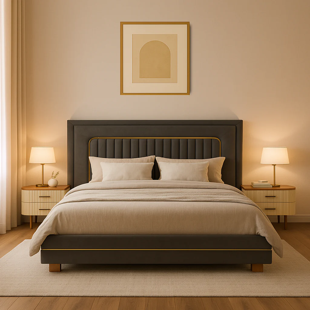 Arlen King Size Bed with 2 Side Table