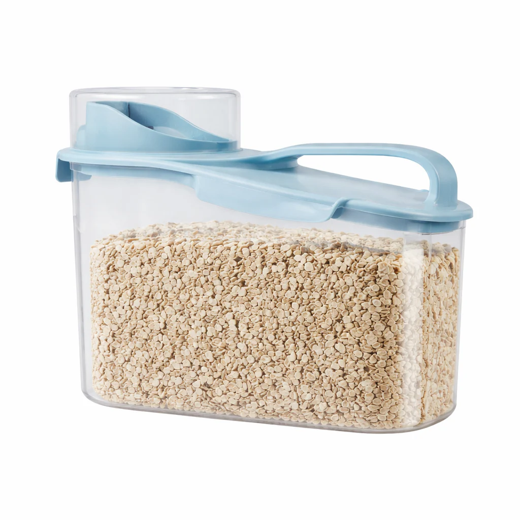 Assorted Colour Airtight 2L Plastic Food Storage Container with Pour Spout & Handle – Clear Kitchen Storage Jar for Rice, Grains & Dry Foods