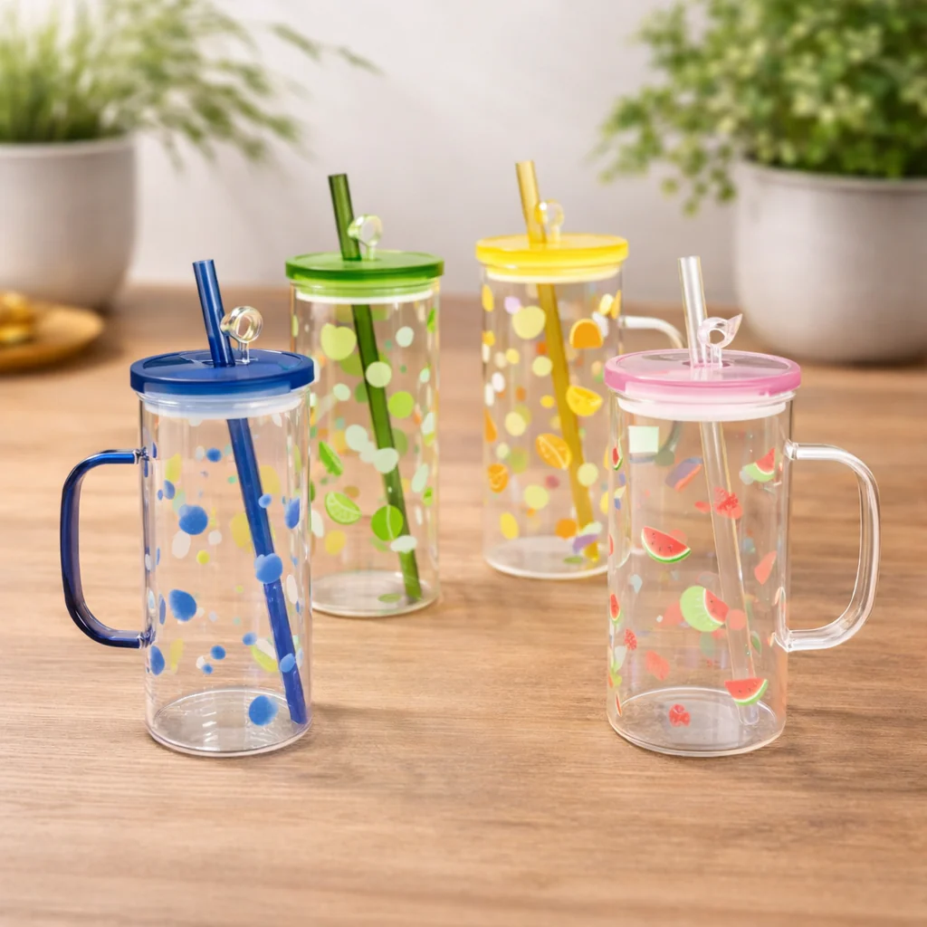 Assorted Square Tumbler with Lid & Straw - Square Cup Fruit Print