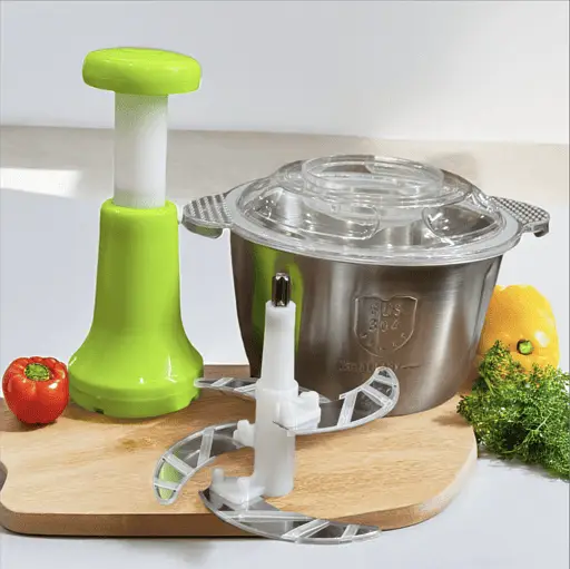 Assorted Stainless Steel Manual Food Chopper 2L – Multi-Purpose Vegetable, Fruit & Nut Cutter with Hand Push Blades - Image 4