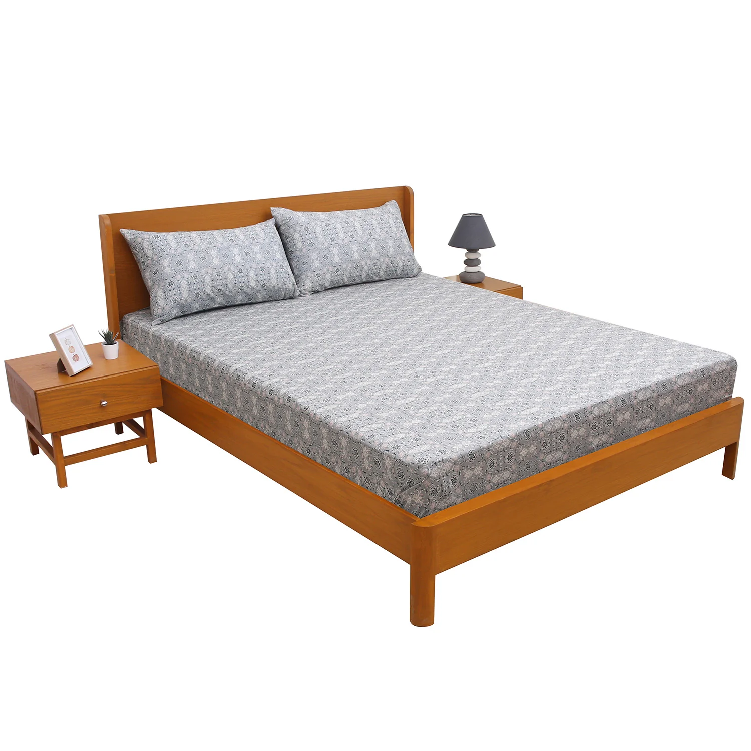 Azure Blue Double Bed Sheet – 96 x 102 Inches | Elegant Patterned Design, Soft Finish & Premium Comfort - Image 2