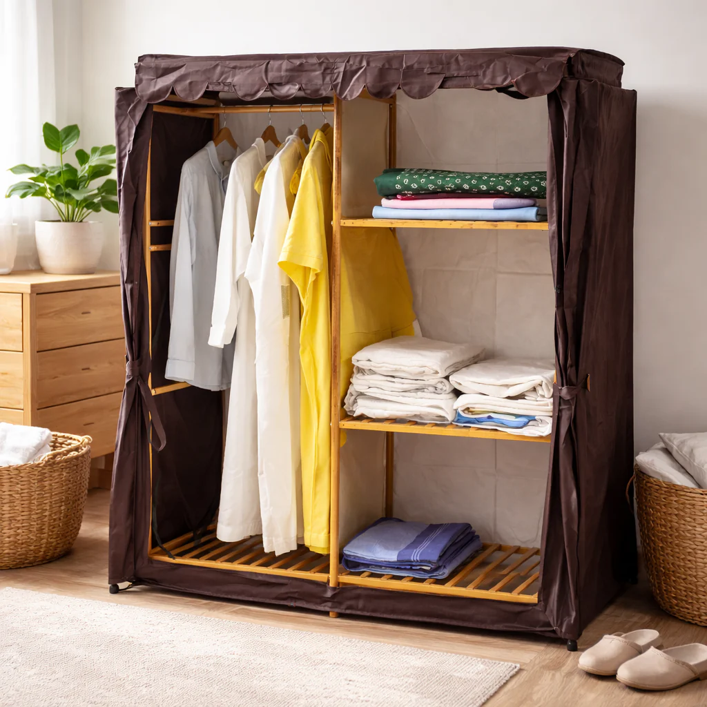 Bamboo Folding Wardrobe – Portable Fabric Closet Organizer