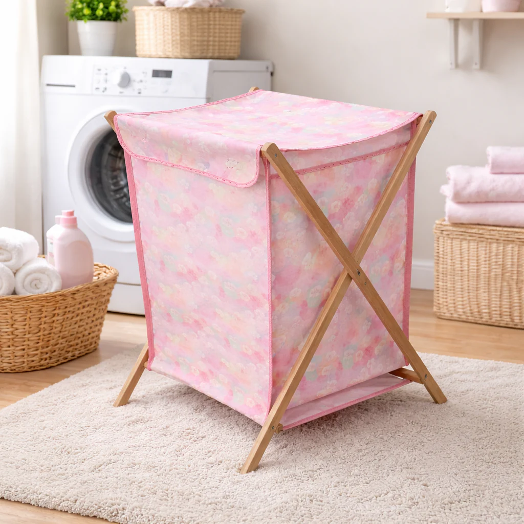 Bamboo Laundry Hamper – Foldable Clothes Basket with Fabric Liner & Lid