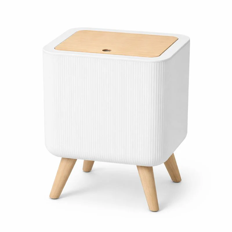 Bedroom Trash Bin – Square Shape with Vertical Lining Pattern & Wooden Legs - Image 2