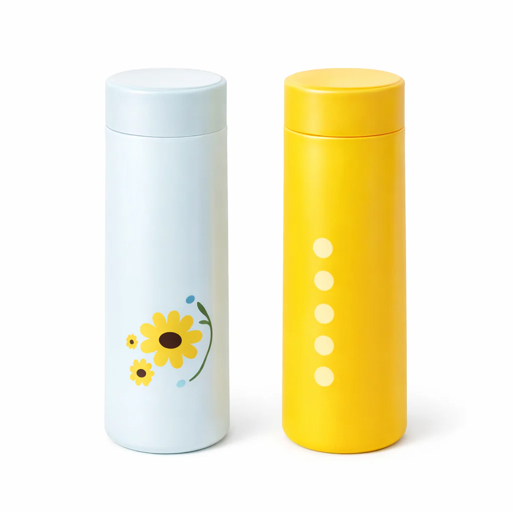 Bee Printed Glass Bottle with Plastic Cap – Cute Floral Water Bottle (White & Orange)